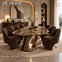 Ensemble de table et chaises de salle à manger de luxe classique moderne avec plateau en marbre, 8 pièces, meubles durables pour la maison, pour hôtel et salon