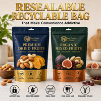 Op maat gemaakte mono PE hersluitbare voedselverpakkingen met hoge barrière voor gedroogd fruit, staande pouches, zelfdichtende zipzakken