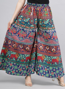 Compra pantalones palazzo de algodón estampado multicolor, talla única, estilo étnico, de pierna ancha, informales, para uso diario, en oferta. - Product Image 3