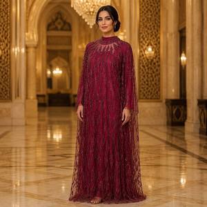 Dubai Abaya Batwing Sleeve Ankle Length diamond Bead Embroidered Gown Wholesale Heavy Beaded Sequin Cape <strong>Kaftan</strong> Abaya for Women - Product Image 4