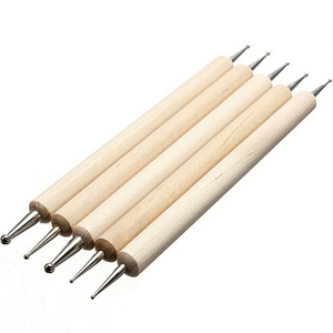 Lot de 5 stylos à double embout pour nail art, manche en bois et métal, outils pour la décoration de fleurs et strass pour la manucure - Product Image 1