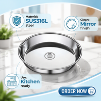 Plateau rond en acier inoxydable de qualité alimentaire 316, design moderne minimaliste, grande assiette à petit-déjeuner pour usage domestique