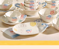 Ensemble de vaisselle en céramique peinte à la main avec motif de raisins - Bols et assiettes pastel pour la cuisine et la salle à manger