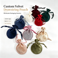 Pochette à bijoux ronde en velours de luxe avec logo personnalisé, sac à cordon en daim doux de qualité supérieure pour bagues, boucles d'oreilles, emballage cadeau, vente en gros