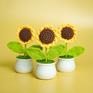 Sunflower Artificial Plant Handmade Crochet Potted Flower Modern Home Decor <b>Wedding</b> <b>Props</b> - Product Image 2