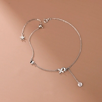 0045 Bracelet de cheville papillon en argent sterling S925 avec zircon pour femme, perles ajustables, motif floral, pompons, plaqué platine