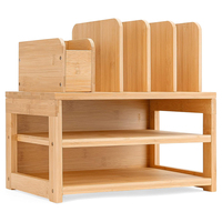 Organizador de Escritorio con Porta Archivos: Organizador de Bambú de 3 Niveles para Escritorios, Almacenamiento de Escritorio con Soporte Ajustable para Bolígrafos