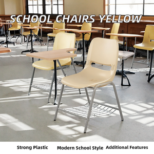 Chaise d'école avec bureau et étagère métallique, siège en plastique, structure en métal, pieds coniques, dossier solide, design contemporain pour utilisation en classe - Product Image 2
