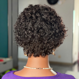 Perruque à bandeau courte bouclée en <span class=keywords><strong>cheveux</strong></span> humains vierges brésiliens authentiques pour femmes, qualité supérieure, perruque en dentelle - Product Image 3