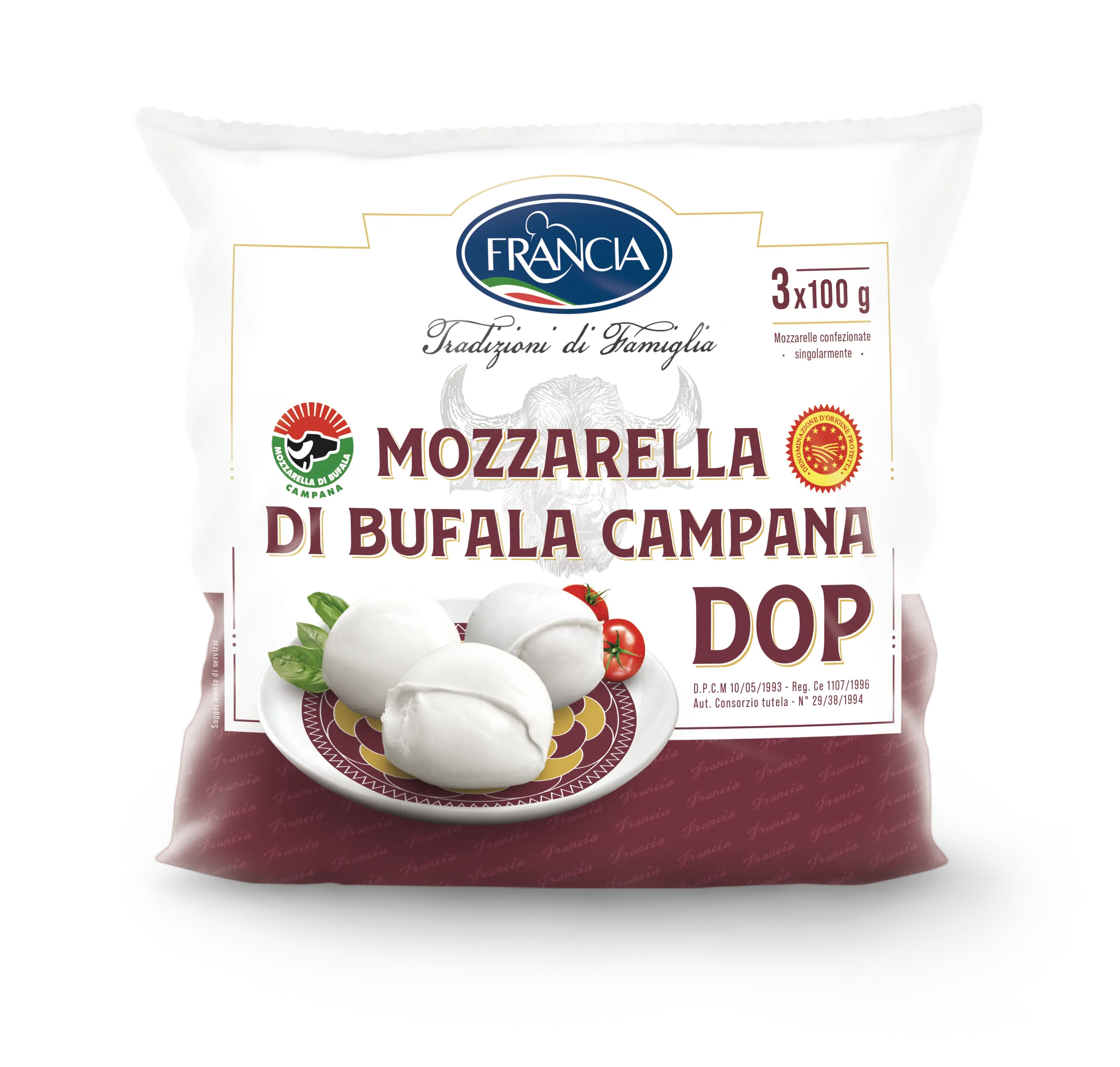 Formaggio fresco di alta qualità Mozzarella Buffalo Campana PDO 3 x100gr migliori prodotti lattiero-caseari Francia reticini per l'esportazione