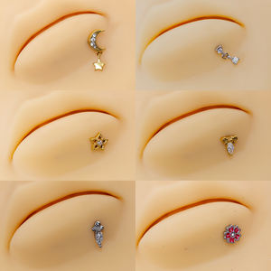 Piercing à lèvres oreille os goujon corps Piercing bijoux en acier inoxydable 316L plaqué or Zircon pour lune étoile fleur - Product Image 5