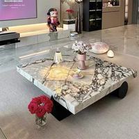 Table basse carrée de luxe minimaliste italienne avec plateau en marbre et base en métal, meuble de salon