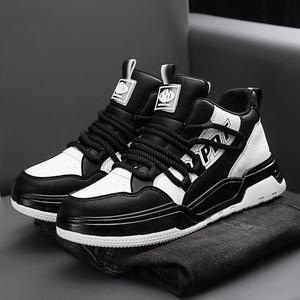 High Top Men's Sneakers Solid <b>Round</b> Toe Lace Up Synthetic Upper Rubber Outsole <b>Cushioned</b> EVA Midsole Autumn Casual Shoes - Product Image 3