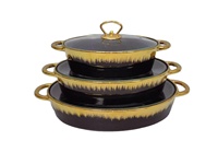 Ensemble de casseroles de cuisson à induction en céramique dorée rectangulaires modernes, vaisselle créative en fer, comprenant un support pour plat de cuisson, pot léger pour hôtel