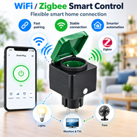 שקע חכם חיצוני עמיד למים IP44 עם WiFi ו-Zigbee, תקן אירופאי 16A 3600W, שלט רחוק אלחוטי ומדידת צריכת חשמל