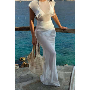 White Basic <b>A</b>-<b>Line</b> Dress for Women Casual Office Lady Style Square Collar Dropped Waist Elegant Fashionable <b>One</b> Fits Most <b>Day</b> - Product Image 4