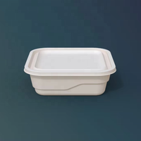 Contenant de service jetable biodégradable 122x122x40mm 400ml, finition satinée, avec couvercle anti-éclaboussures, sans plastique, pour le personnel