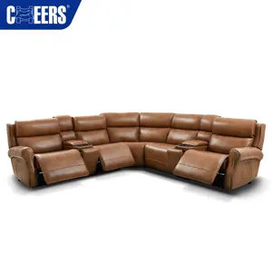 MANWAH CHEERS Luxury Genuine Leather Power Recling Sectional Sofa Set Furniture with Storage