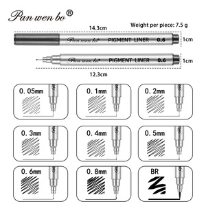 Conjunto de 9 Canetas Fineliner Pretas à Prova d'Água para Desenho, Marcadores Artísticos para Mangá e Quadrinhos, Caneta Pincel para Caligrafia - Product Image 2