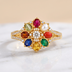 Navratna 9 Gemstone <b>Indian</b> Luxury Engagement <b>Ring</b> 925 Sterling Silver Rhodium Plated Multicolor Bridal Custom Jewelry Wholesale - Product Image 3