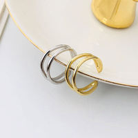 En gros Bagues en acier inoxydable plaqué or 18 carats, à grappes, double couche, ajourées, ouvertes, tendance, pour mariage, fiançailles, fête, bijoux cadeau