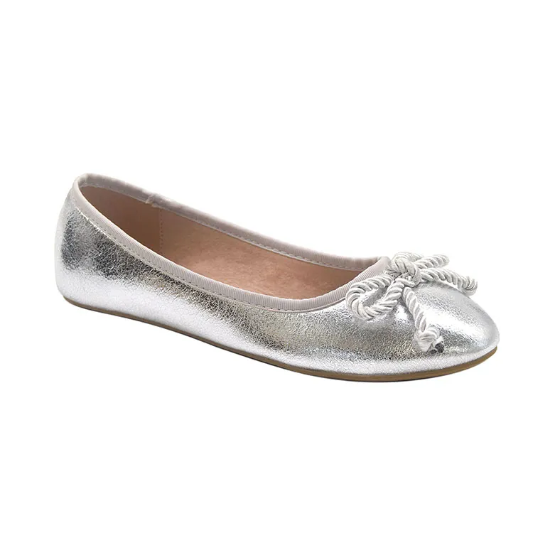 2023 Good quality round toe silver color slip on women shoes ladies ballerina flat casual office shoes for female