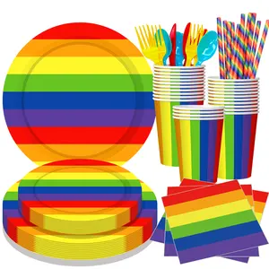 服务10个派对纸盘彩虹主题一次性餐具和餐具婴儿生日独角兽派对用品