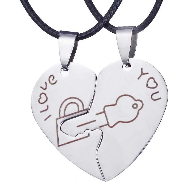 ZRM Stainless Steel Heart Puzzle Lock Key Pendant Couple Necklace Pendants Necklaces For Lovers Valentine's Day Jewelry