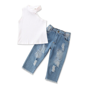 WHS04 Set Estivo per Bambine Top Rosso + Jeans 2 Pezzi Completo <span class=keywords><strong>Bambina</strong></span> Moda Pantaloni Ricamati Abbigliamento per Bambine - Product Image 6