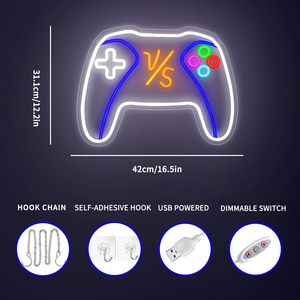 Enseigne néon <span class=keywords><strong>VS</strong></span> Gamepad - Lumière <span class=keywords><strong>LED</strong></span> blanc chaud alimentée par USB, indice IP20, pour salle de jeux/décoration de chambre d'adolescent - Product Image 2