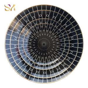 Nordic Light Luxury Wedding <strong>Black</strong> Marble Plates Ceramic <strong>Dinner</strong> <strong>Sets</strong> with Gold Rimmed - Product Image 1