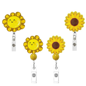 Wholesale yellow series sunflower acrylic nurse 360 rotating alligator clip badge retractable <b>ID</b> card <b>holder</b> - Product Image 4
