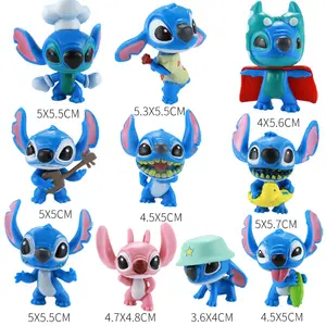 10pcs 세트 PVC 3D 스티치 액션 피규어 애니메이션 피규어 장난감 장식품 세트 자동차 파티 생일 케이크 액세서리 장식