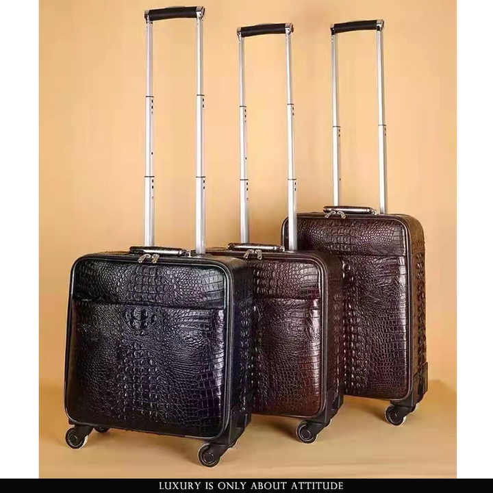Maleta de equipaje de piel auténtica de cocodrilo, Maleta de equipaje de cuero auténtico exótico| Alibaba.com