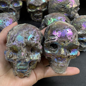 Crânes en sphalerite naturelle électro-plaquée Aura Ange, réfracteurs de lumière, pour décoration intérieure, méditation et centre d'autel, vente en gros - Product Image 5