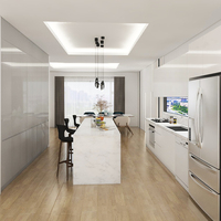 Simple Moderne Suspendu Intégré Cuisine Designs Unité Soild Bois I Forme Pvc Brillant Porte Complète Modulaire Laque Armoires De Cuisine