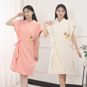 Bata de Baño de Felpa Coral para Mujer, Manga Corta, Tejido de Rizo Absorbente de Secado Rápido, Ropa de Dormir - Product Image 1