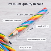 Crayon de couleur arc-en-ciel 4 en 1, mine multicolore, corps rayé en spirale, bois naturel, pour dessin, croquis, coloriage, papeterie artistique pour enfants