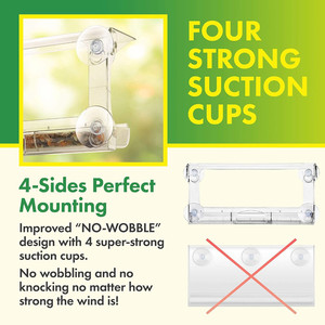 Commercio all'ingrosso finestra uccello alimentatore <span class=keywords><strong>con</strong></span> 3 sezione vassoio e <span class=keywords><strong>copertura</strong></span> del tetto, ventosa all'aperto appendiabiti in plastica acrilica per uccelli alimentatore - Product Image 5