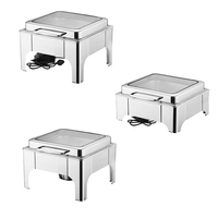 Réchaud de buffet carré en acier inoxydable pour table, chauffe-plats électrique/à alcool pour restaurant et cantine