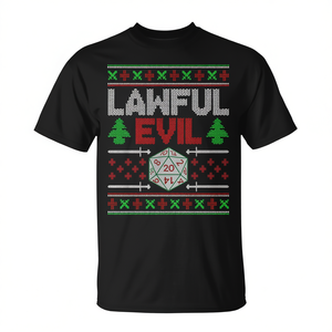 T-shirt de Noël Santa Lawful Evil D20 avec motif désagréable et dés, catégorie de produit : pulls et t-shirts - Product Image 2