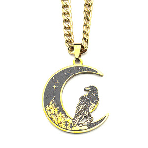 Collana con Pendente in Acciaio Inossidabile Stile Retrò Europeo e Americano, Nodo Celtico Vichingo, Luna e Gugliello - Product Image 6