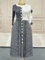 Robe midi plissée Miyake avec imprimé bicolore, grande taille, écologique pour femmes, style ajusté élégant