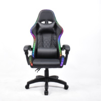 Chaise de jeu ergonomique en cuir noir style racing avec éclairage RGB, inclinable, pour joueurs sur ordinateur