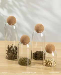 Pot en verre transparent rond de 500 ml, 800 ml, 1100 ml, récipient de stockage alimentaire avec couvercle en liège naturel, pot de stockage pour épices, grains de café, cuisine - Product Image 5