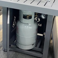 Table de foyer au propane carrée moderne en aluminium gris thermolaqué de 28 pouces avec brûleurs en acier inoxydable et pare-vent en verre