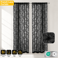 Voilage en dentelle française Aodu noir, brodé floral, bord festonné, avec passe-tringe, pour fenêtre, vente en gros usine