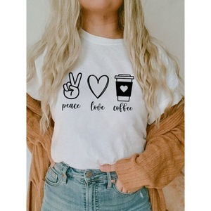 Camiseta <span class=keywords><strong>de</strong></span> <span class=keywords><strong>mujer</strong></span> barata al por mayor con estampado <span class=keywords><strong>de</strong></span> leopardo Peace and Love Coffee, vestido <span class=keywords><strong>de</strong></span> calle, camiseta sexy informal con cuello redondo para chica - Product Image 1