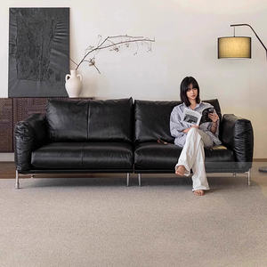 Diablo Knight Set Sofa kulit asli, tempat duduk minimalis kulit asli warna hitam untuk apartemen kecil Pemerintah - Product Image 2