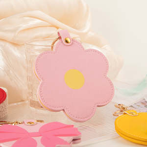 Peach Shaped PU Leather Compact Mirror Keychain Double Sided Folding Travel Mirror <b>Pocket</b> Purse Charm for Gift Promotional Use - Product Image 3